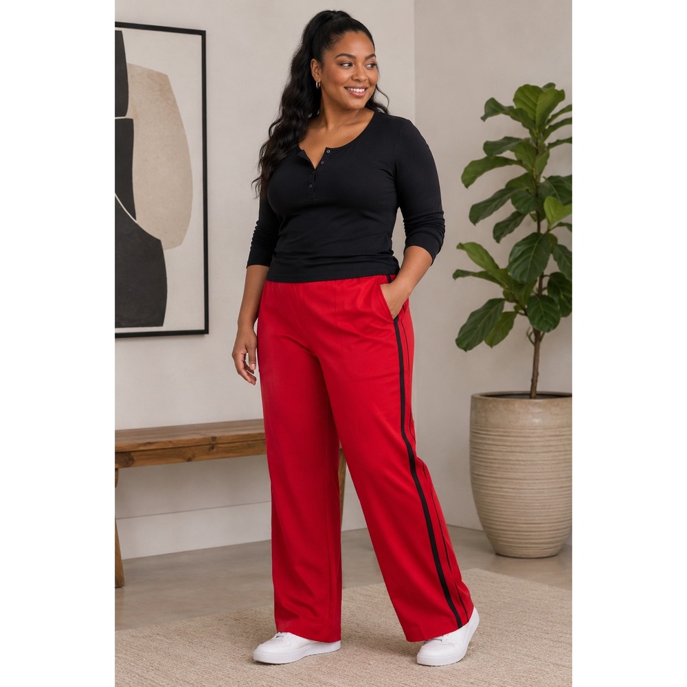 Lane Bryant Pants Womens 20 Red Side Stripe Straight Leg Drape Mid-Rise